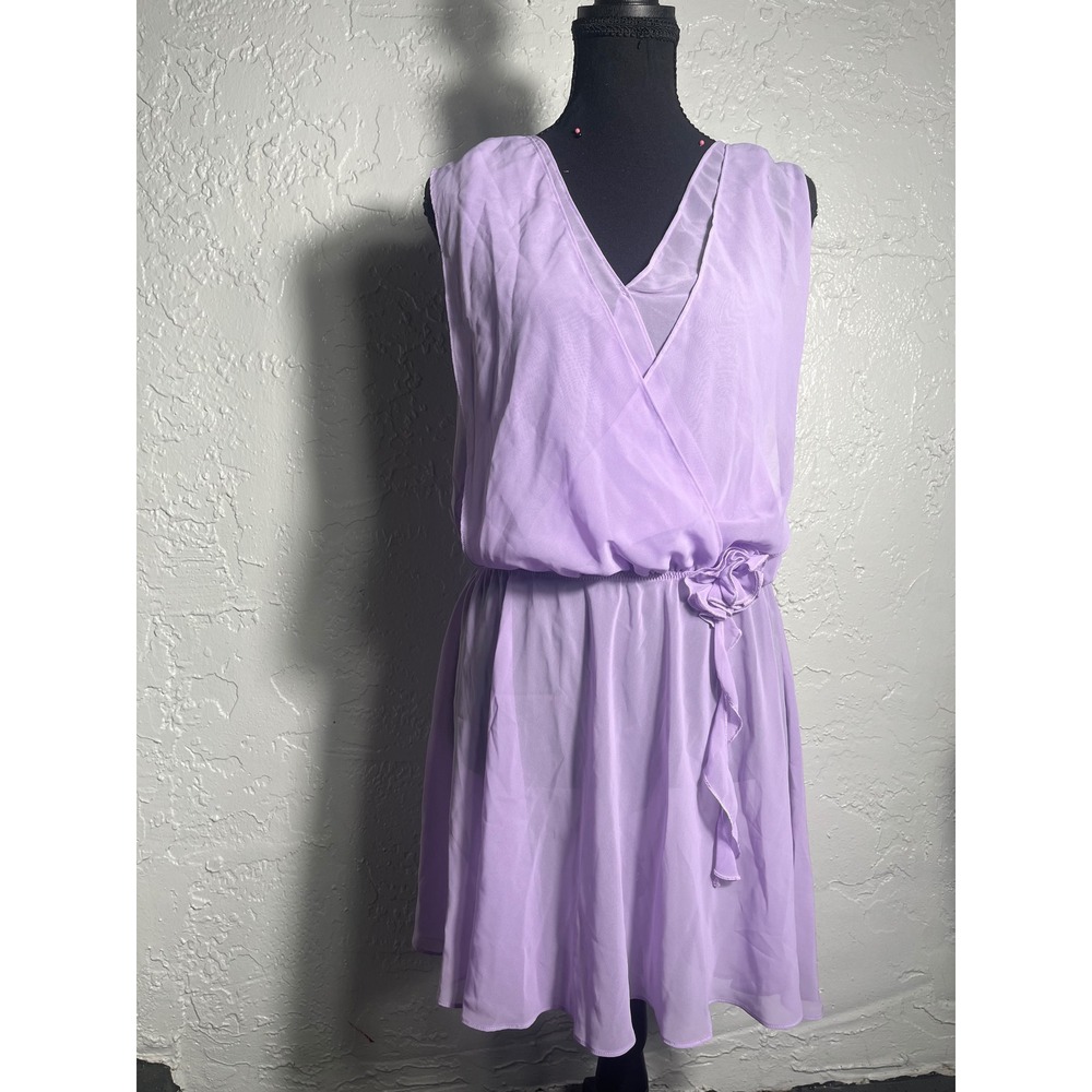 Flora XL Lavender Sheer Faux Wrap Sleeveless Dress Rosette Flowy